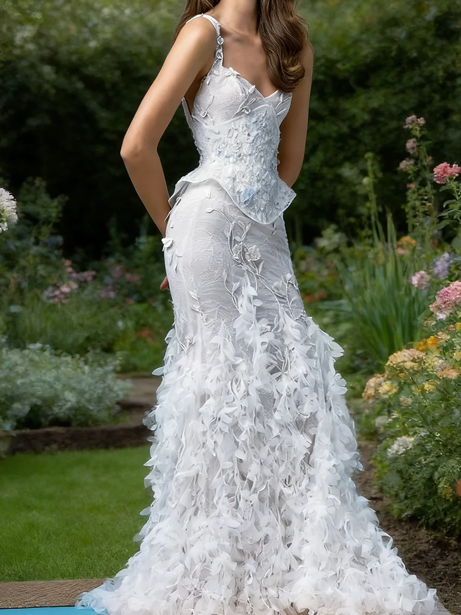 Luxury V-Neck Appliquins Floral Sleeveless Corset Mermaid Bride Wedding Dresses Bridal Gowns Customized