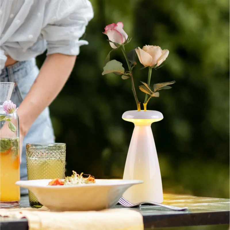 Lampe de Table en céramique Vintage avec Vase à fleurs, veilleuse LED tactile Rechargeable par USB à intensité variable pour chambre à coucher, salon, décoration de bureau