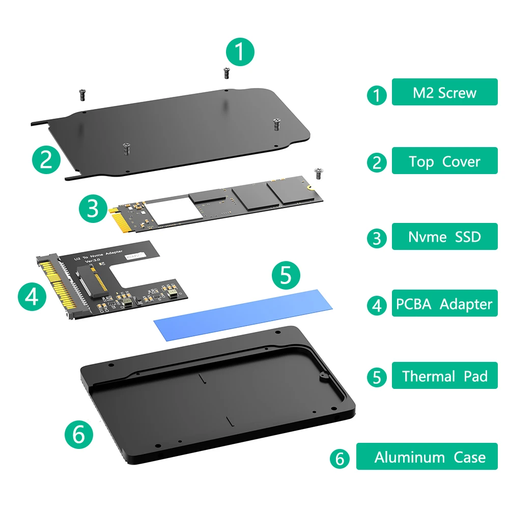 

New Version M.2(NGFF) NVMe SSD to U.2 (SFF-8639) 2.5"" SSD Adapter with thermal pad , Convert M.2 NVMe SSD to U.2 not for SATA