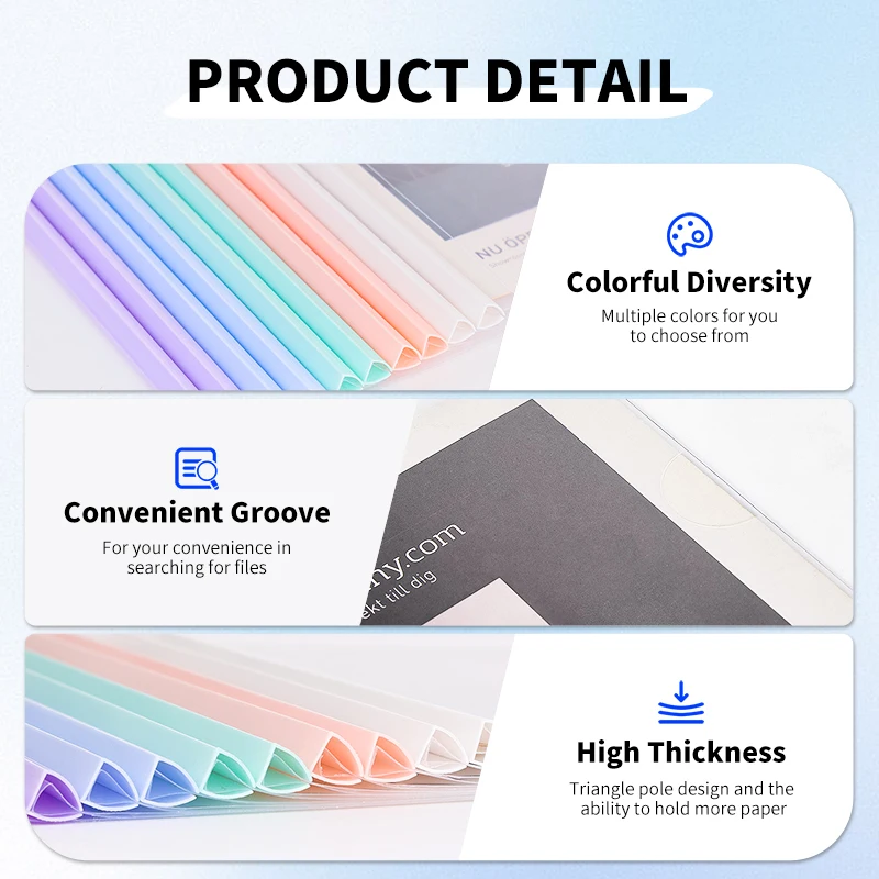 أغطية تقرير القضبان المنزلقة ذات المقبض الثلاثي - تشكيلة من 5 ألوان - 10 قطع، مجلدات مستندات شفافة مقاس A4 والرسائل، سعة 70 ورقة