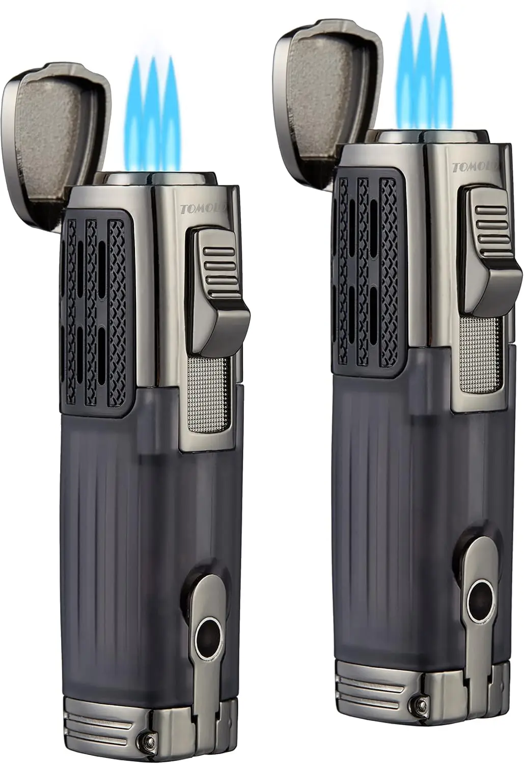 

Triple Jet Flame Torch Lighter with Cigar Punch, Refillable Butane, 2-Pack in Charcoal Finish