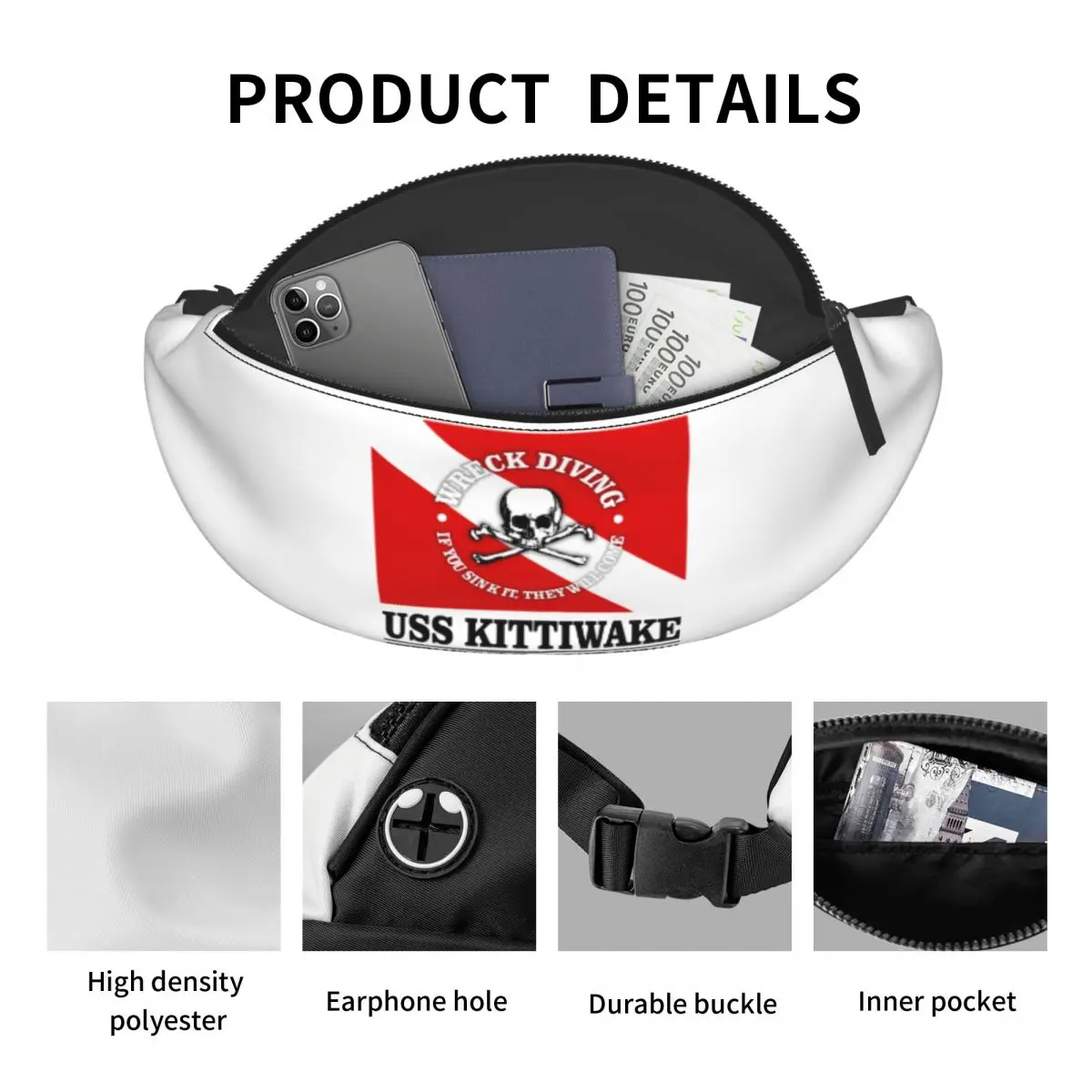 Custom USS Kittiwake Scuba Diving Fanny Pack for Women Fashion Diver Dive Flag Crossbody Waist Bag Traveling Phone Money Pouch