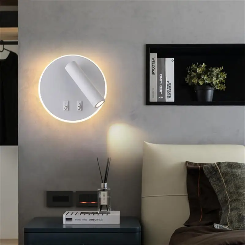 New Nordic Minimalist Wall Lamp Hotel Interior LED Reading Light Corridor Bedroom USB Charging Bedside Decorate Wall Lamp 220V