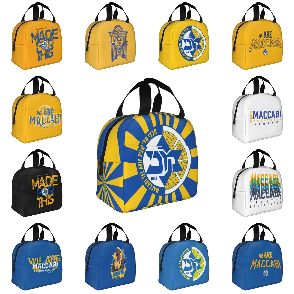 

Maccabi Tel Aviv Basketball Lunch Bag Large Capacity Waterproof Thermal Insulation Food Storage Box School Adults Kids Unisex