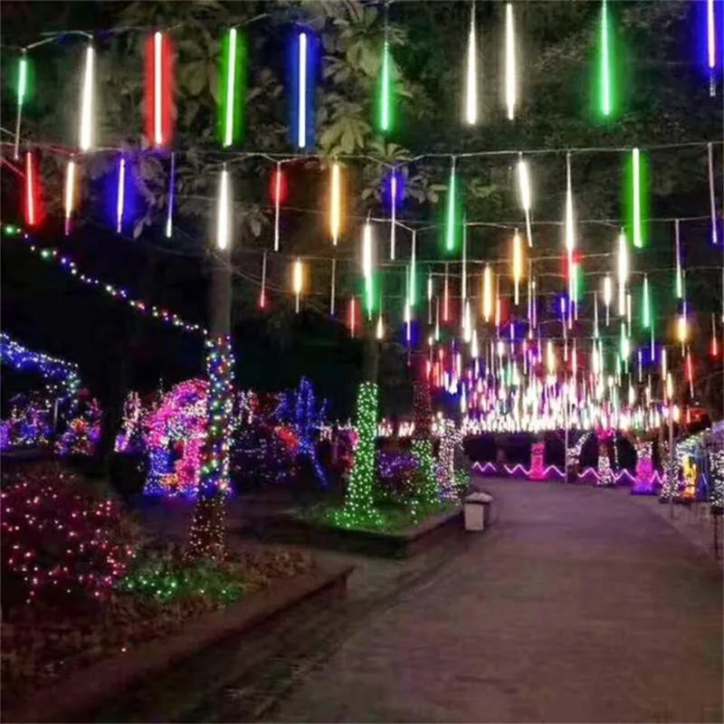 8 Tubes LED Meteor Shower String Lights Outdoor Waterproof Garland Holiday Fairy Lights for Garden Street Christmas Decorations