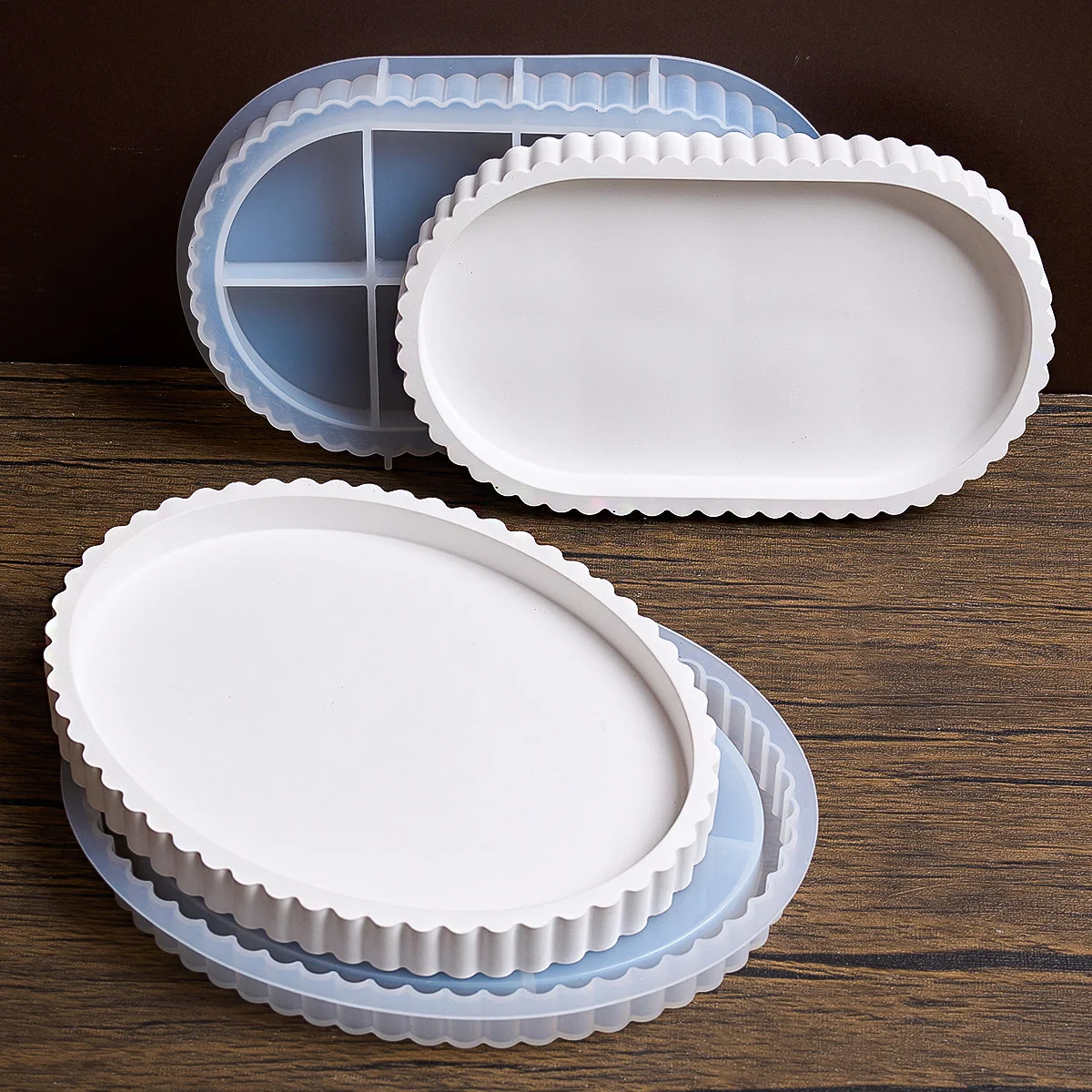 Lace Storage Tray Silicone Mold DIY Oval Stripe Coaster Making Molds Plaster Resin Jewelry Display Plate Craft Casting Mould view 2