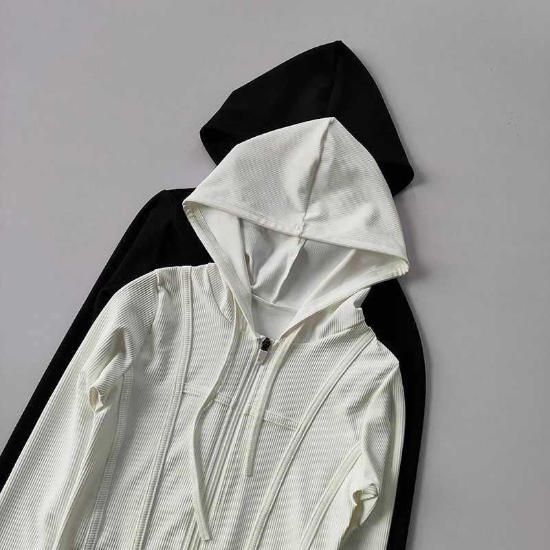 Fitnessjacke für Damen, Kapuzen-Cardigan, Herbst und Winter, eng anliegend, schnelltrocknend, Sport-Lauf-Trainings-Slim-Yoga-Kleid, Langarm – Detail 12