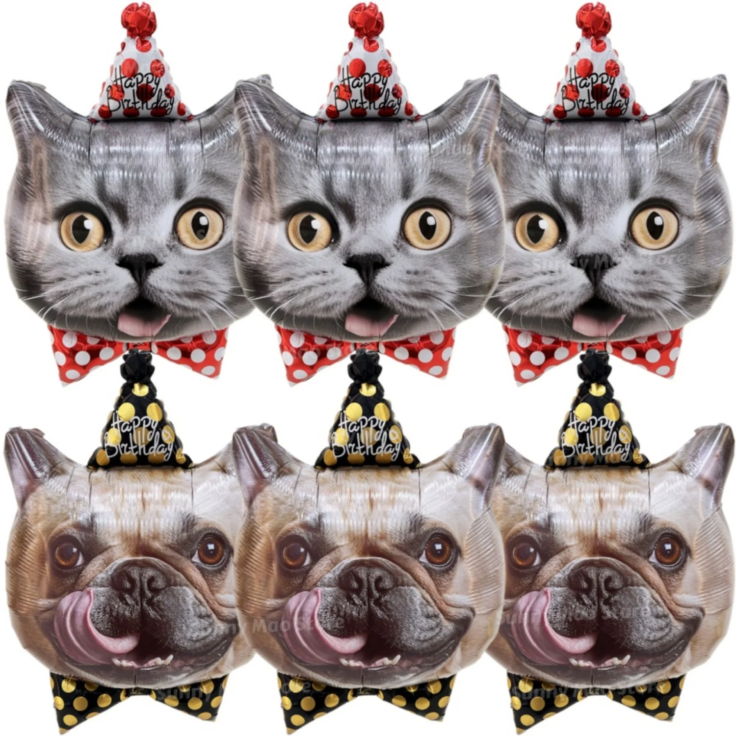 1/6Pcs Dog Birthday Balloons Cute Animal Cat Puppy Head Foil Balloon With Party Hat Baby Shower Pet Party Decorations