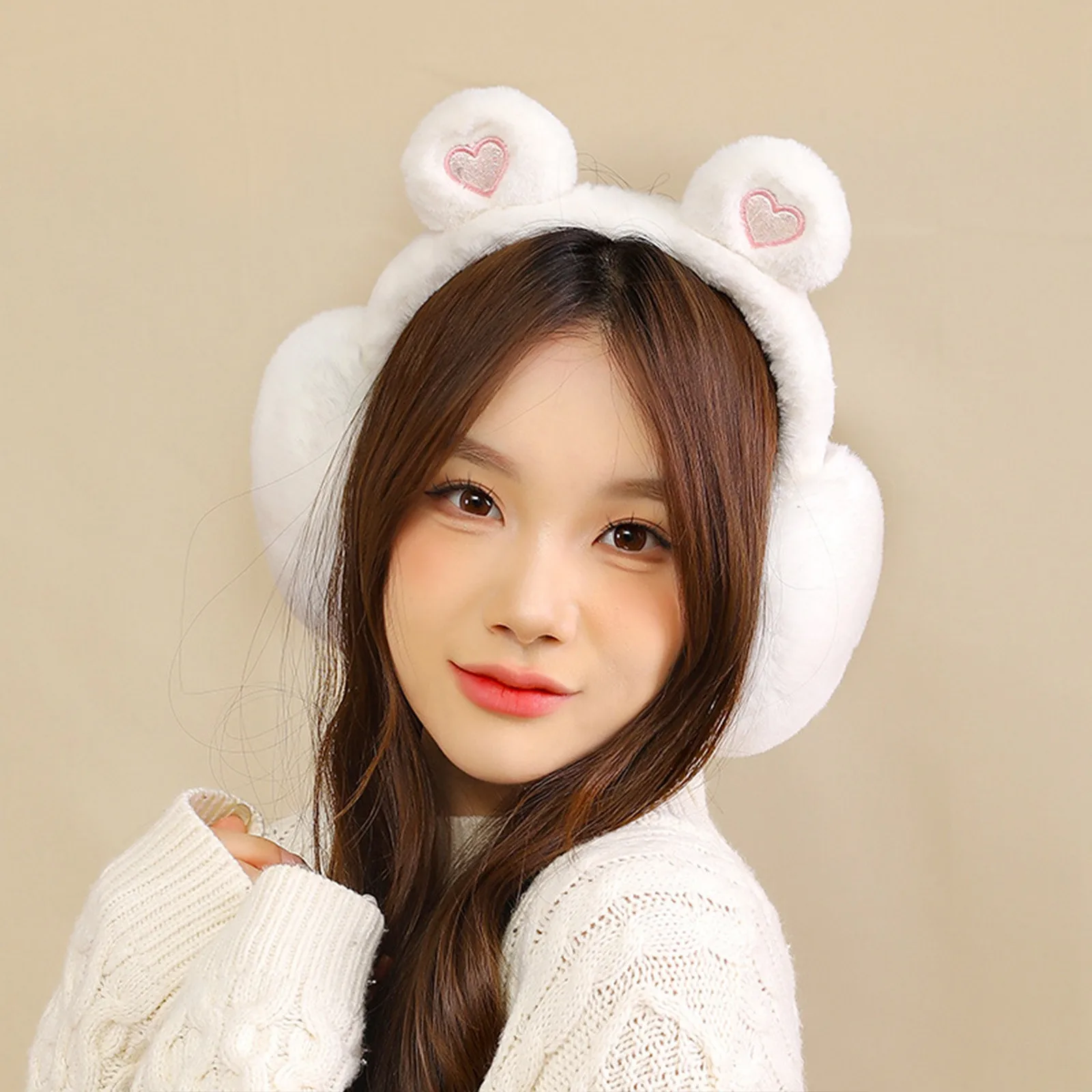 Bonito de pelúcia quente earmuffs kawaii feminino coelho urso inverno orelha mais quente cor sólida earflap lolita menina orelha muffs fuzzy frio proteger