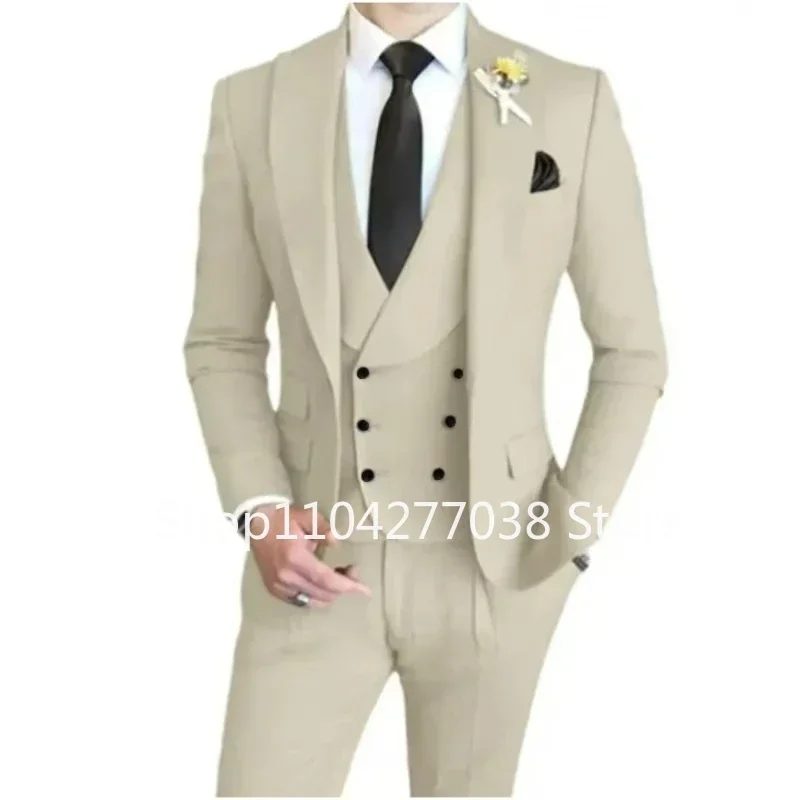 Men's Suits Full Man Terno 3 Pieces Blazer Vest and Pants Set Peak Lapel Elegant Tuxedo Set for Wedding Graduation Party Groom