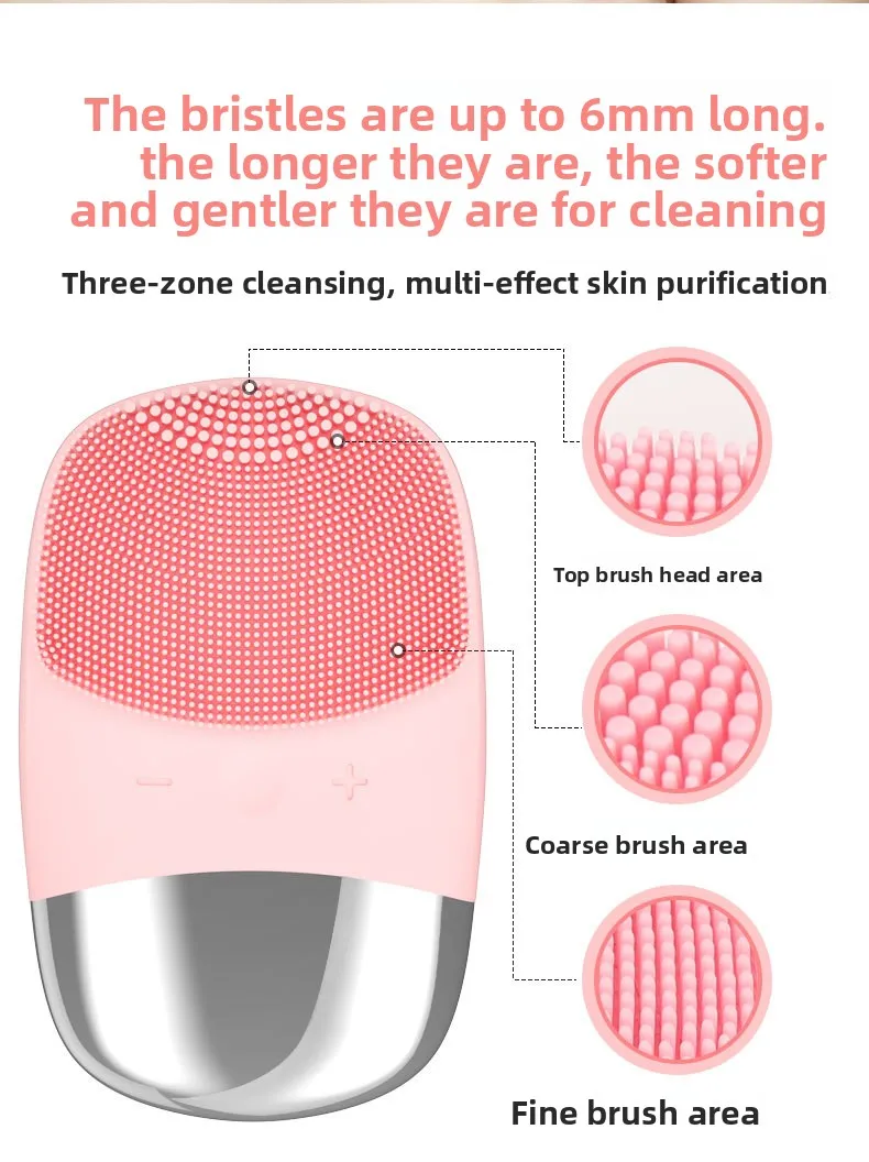 New Square Rechargeable Silicone Facial Cleanser, Electric Ultrasonic Facial Introduction, Massage Beauty