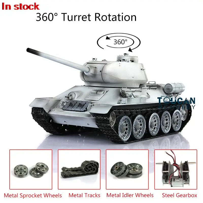 HENG LONG 1/16 Snow 7.0 Tanque RC del ejército soviético T34-85 totalmente metálico mejorado 3909 360 °   Altavoz de humo de proporción del motor de torreta TH17776