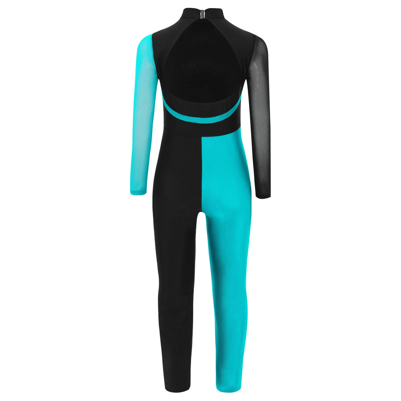 Combinaison de danse pour enfants filles, gymnastique, patinage artistique, paillettes brillantes, bloc de couleur, maille, manches longues, dos découpé, body de danse