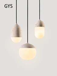 Led Pendant Lamp Bedroom Bedside Cream Wabi Sabi Style Light Stone Chandelier Vintage Creative Nut Lighting Home Decoration