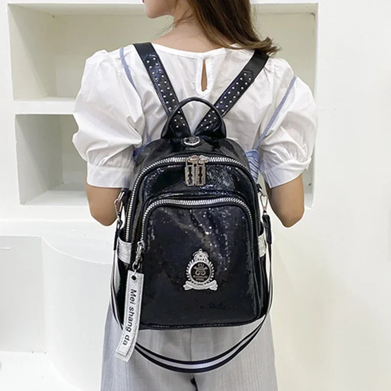 Travel Bagpack Shopper Shoulder Bag Big Capacity Rucksack Fashion Women Sequins Backpack 3 in 1 Lady Bookbag Girl Female Package