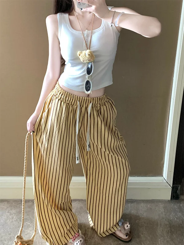 Bequeme Cloud Cotton Sp Hosen Damen Lange Hosen Gestreifte Oberbekleidung Home Kleidung Frühling Sommer Neue Sle Gelbe Streifen