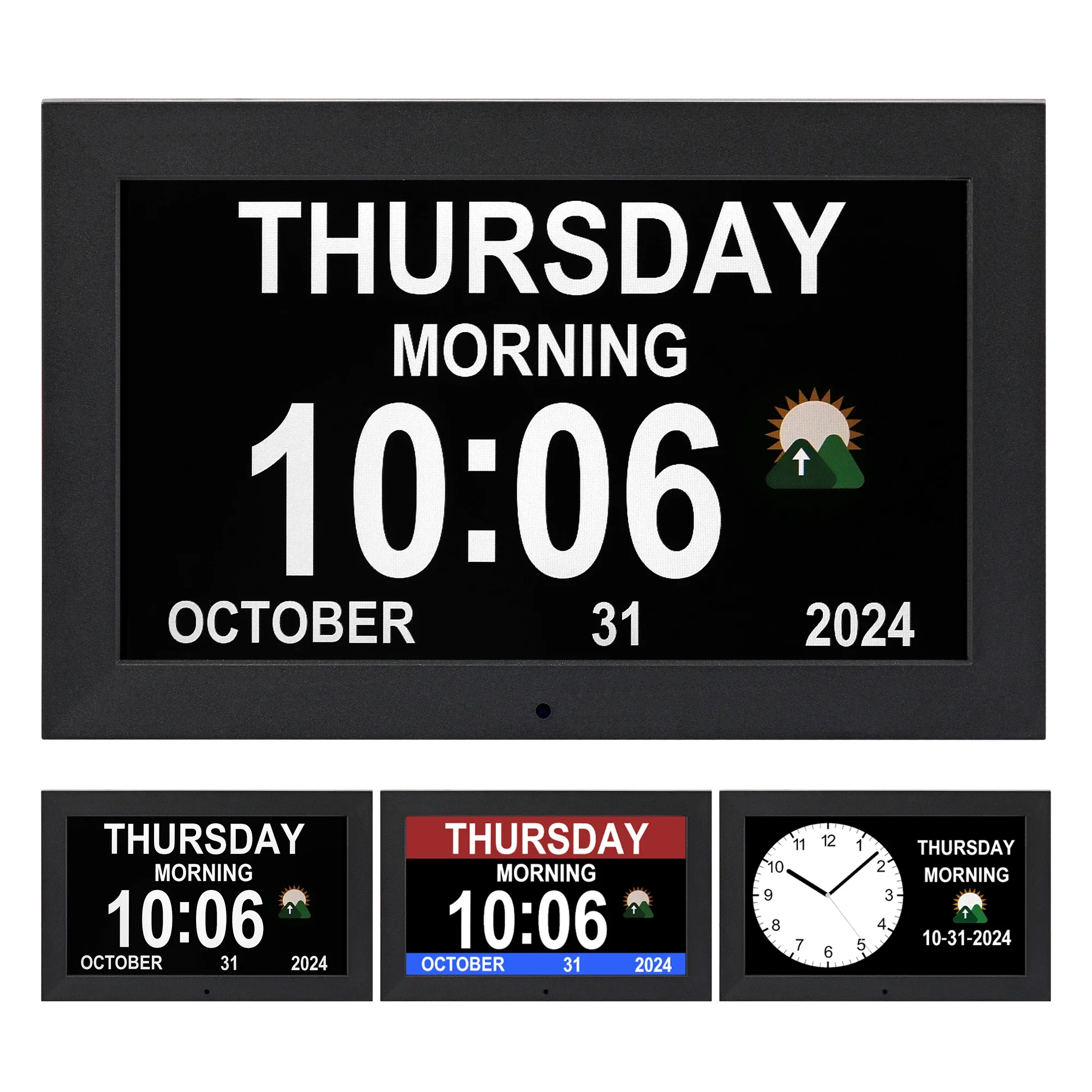 

10 Inch Digital Calendar Alarm Clock Large Screen Dementia Clock for Seniors Auto Dimming 8 Languages Medication Reminder