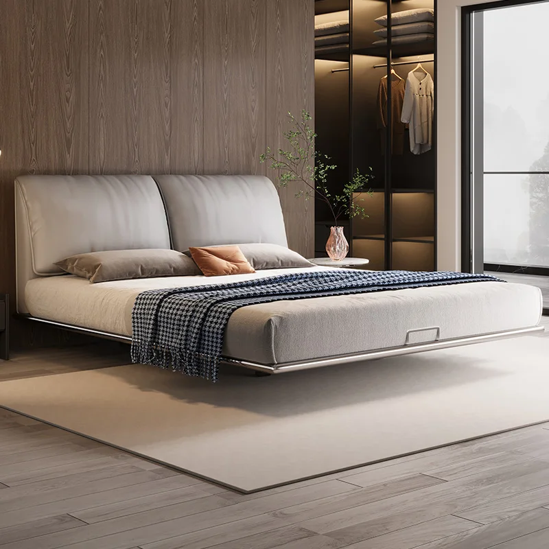 Modern simple stainless steel suspension bed elephant ear leather