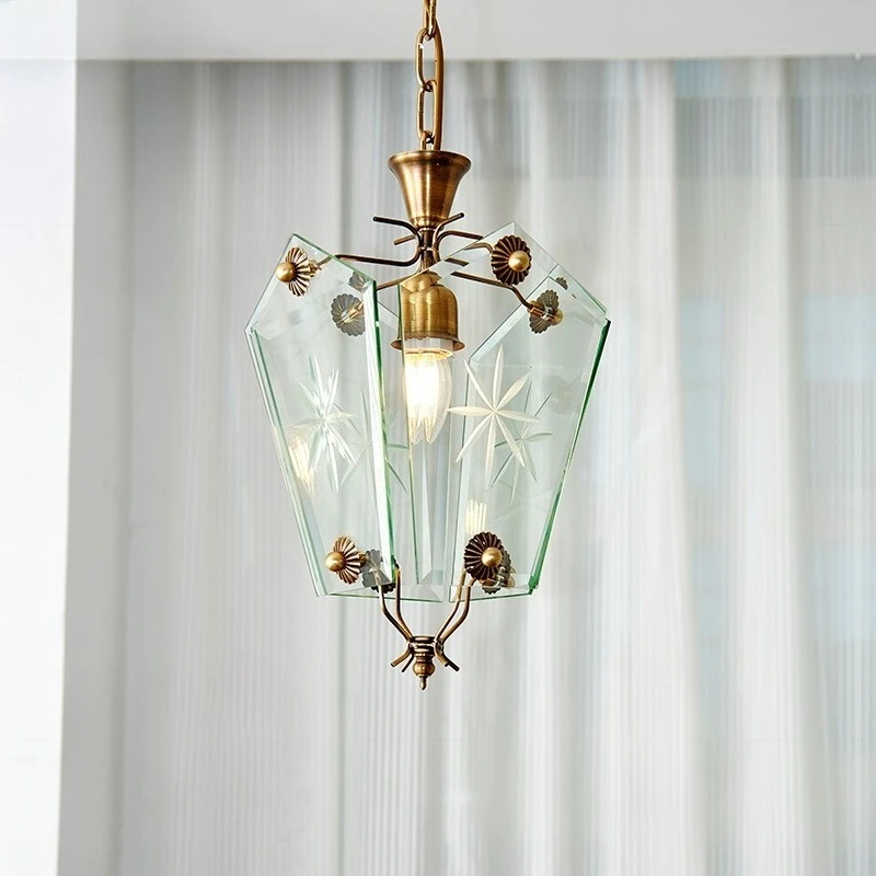 Italian Medieval Snowflake Glass Pendant Lights Bedroom Living Room Study Hallway Balcony Restaurant Vintage Brass Hanging Lamps