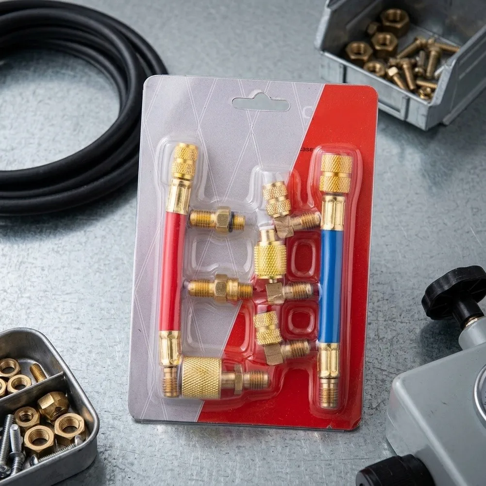 8Pcs Brass Car AC Connector Hose Adapter Kit For R134A And Conversion Tool Auto Air Conditioning Repair Accessories