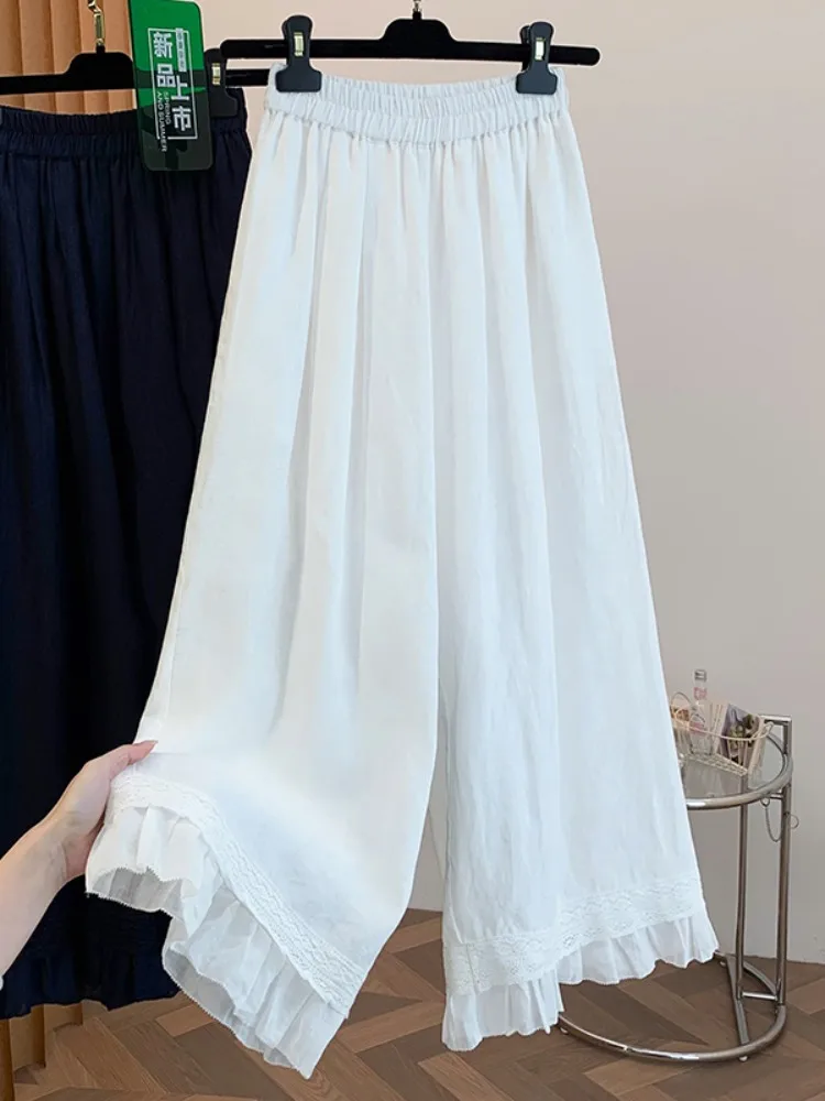 

Summer Casual Wide Leg Pants Women's Loose Cotton Linen Thin Cotton Linen Skirt Pants Breathable Comfortable Straight Long Tr...