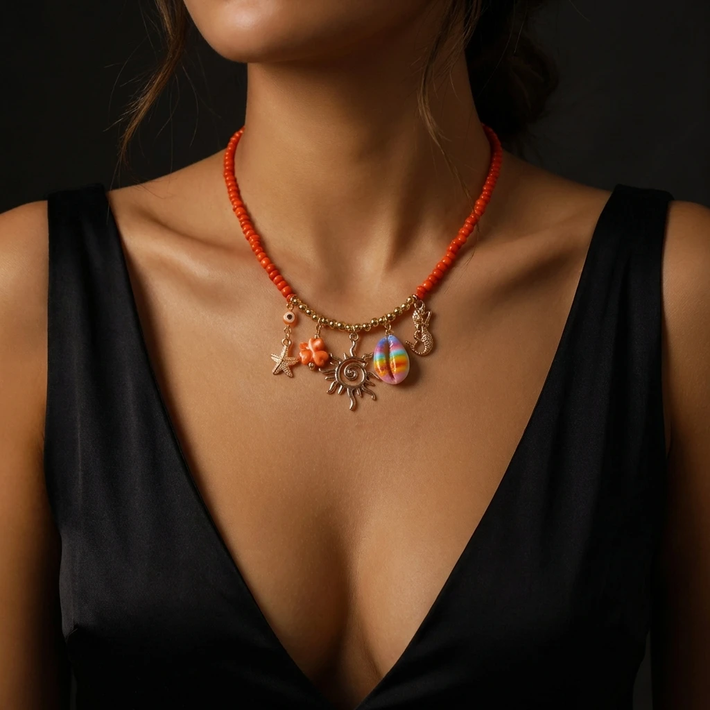 Großhandel Korallenmuschel Seestern Sonnenreiskorn Anhänger Halskette für Frauen Boho Choker Kette Kreativer Schmuck Strandgeschenk – Detail 7