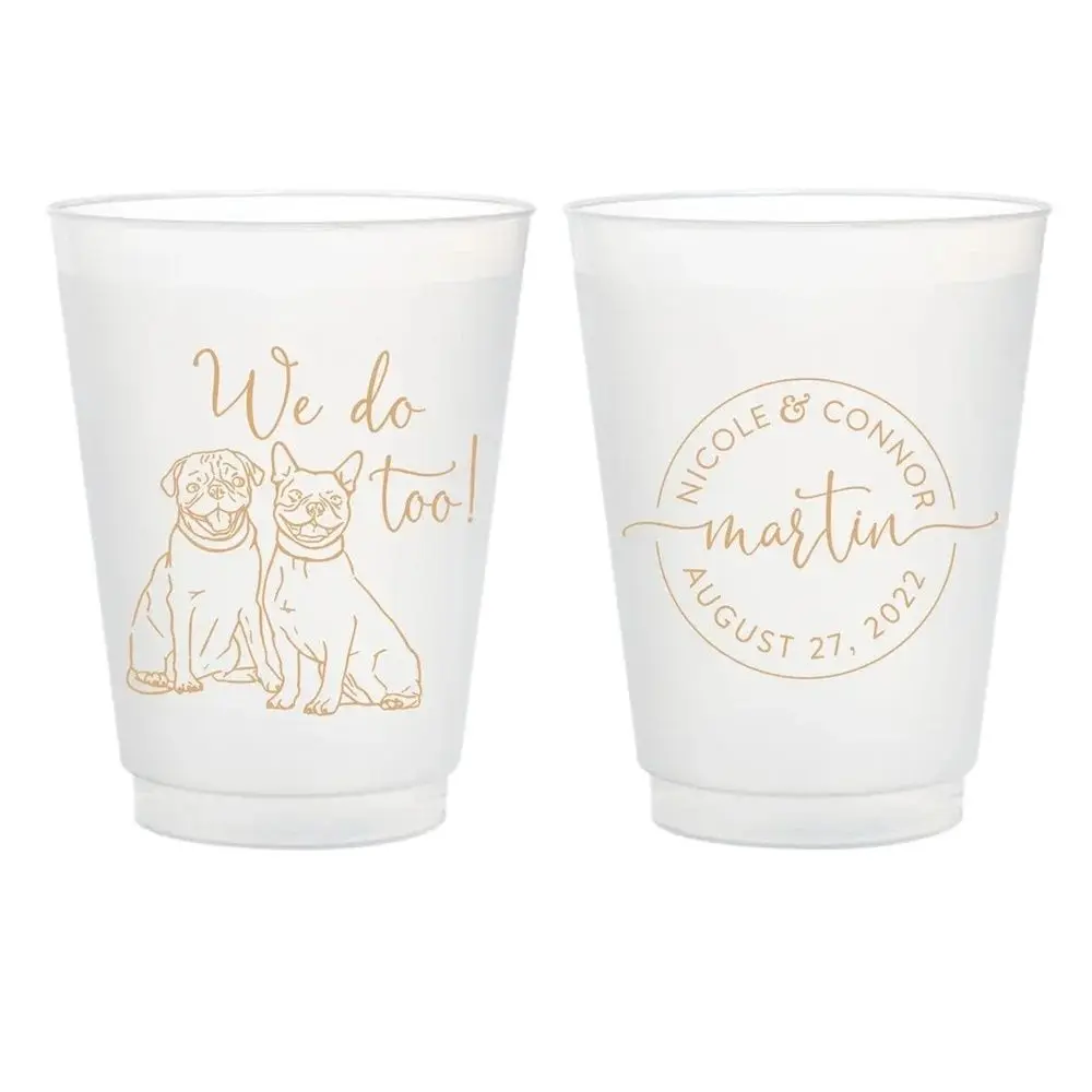 

Custom Pet Illustration - Monogram - 12oz or 16oz Frosted Unbreakable Plastic Cup #190 - Wedding Favors, Wedding Cup, Party Cups