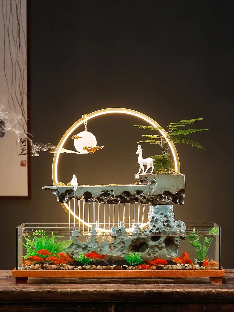 Loop Make a Fortune as Endless as Flowing Water Glass Fish Tank Home Living Room TV Cabinet Decoration 1