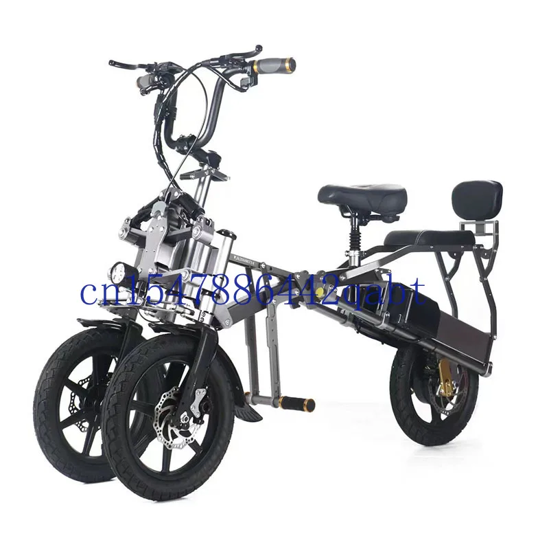 

Upgraded electric scooter with three wheels in reverse, capable of carrying 3 folding bicycles for commuting