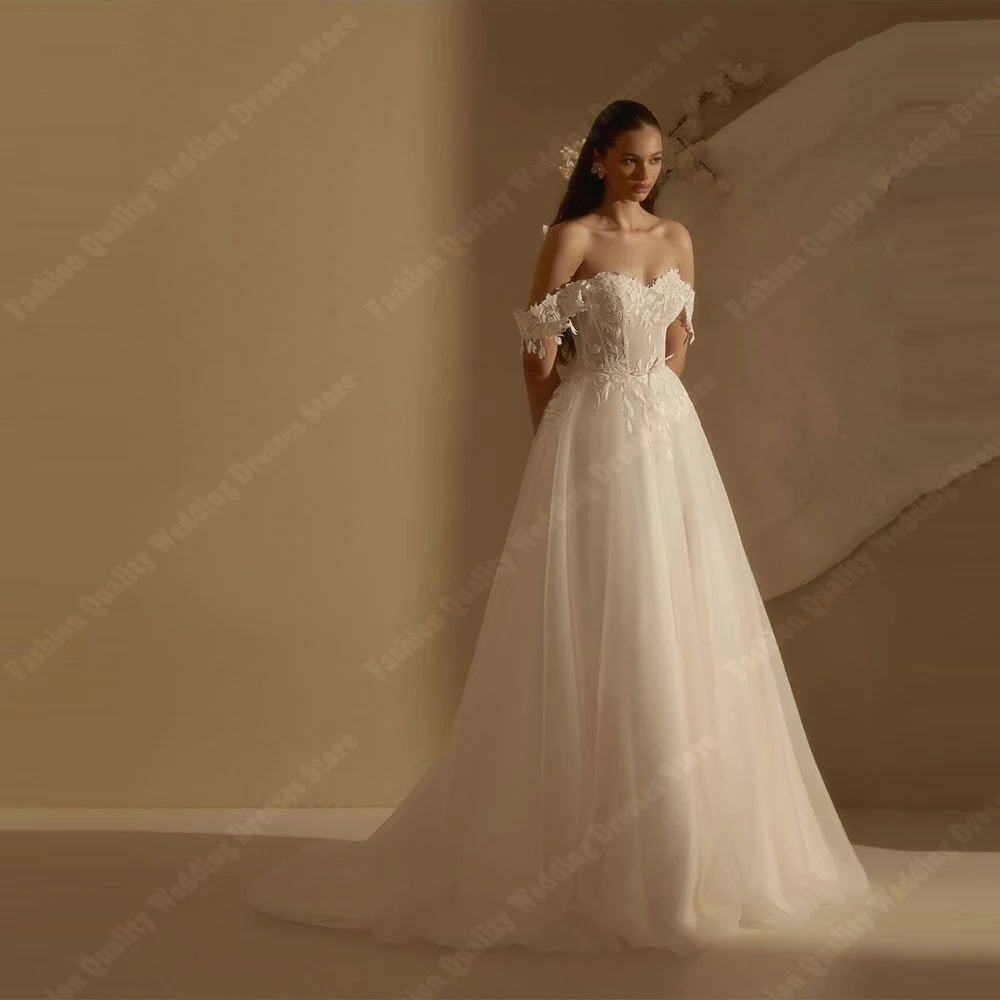 

Charming A-Line Women Wedding Dresses Off Shoulder Sweetheart Collar Bridal Gowns Graduation Vestidos De Novias Customized