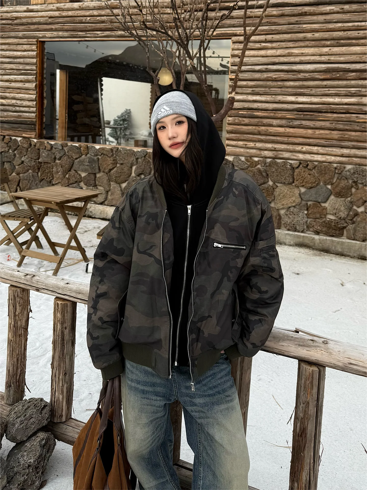 

Ретро-бомбер с камуфляжным принтом для мужчин и женщин, осенне-зимний, в американском стиле, с декоративной молнией, свободного кроя, из хлопка и полиэстера