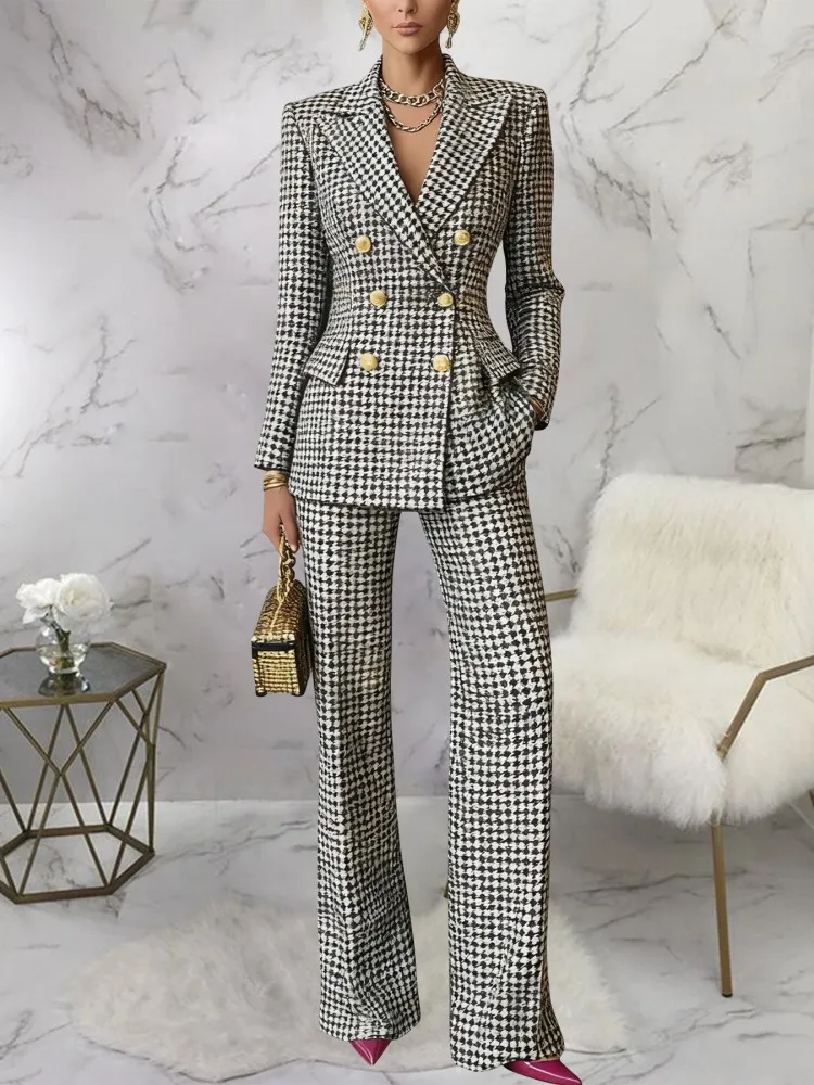 

Модный комплект для женщин, комплекты из 2 предметов, Новое поступление, одинаковые комплекты из двух предметов, блейзер с длинными рукавами, топ и брюки, костюмы, одежда