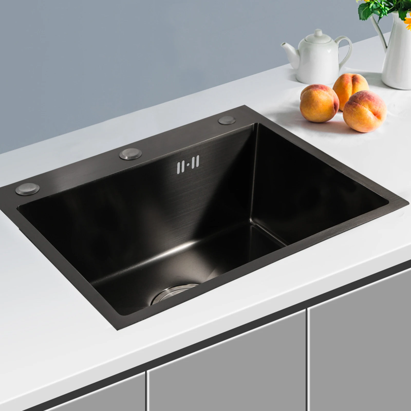 Stainless Steel Kitchen Built-in Sink Rectangular Single-sink Dish Basin Sink with Soap Dispenser unit w/ Pipe Drainer