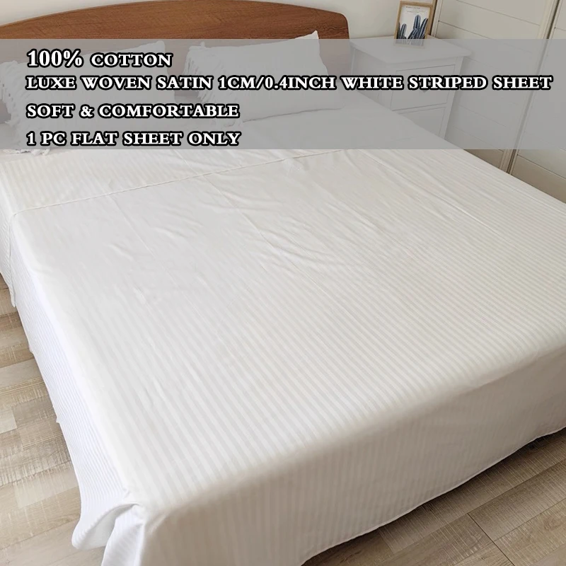Cotton Luxe Woven Satin 1CM/0.4inch White Luxury Sheets, 400 Thread Count, Machine Washable - Soft & Comfortable