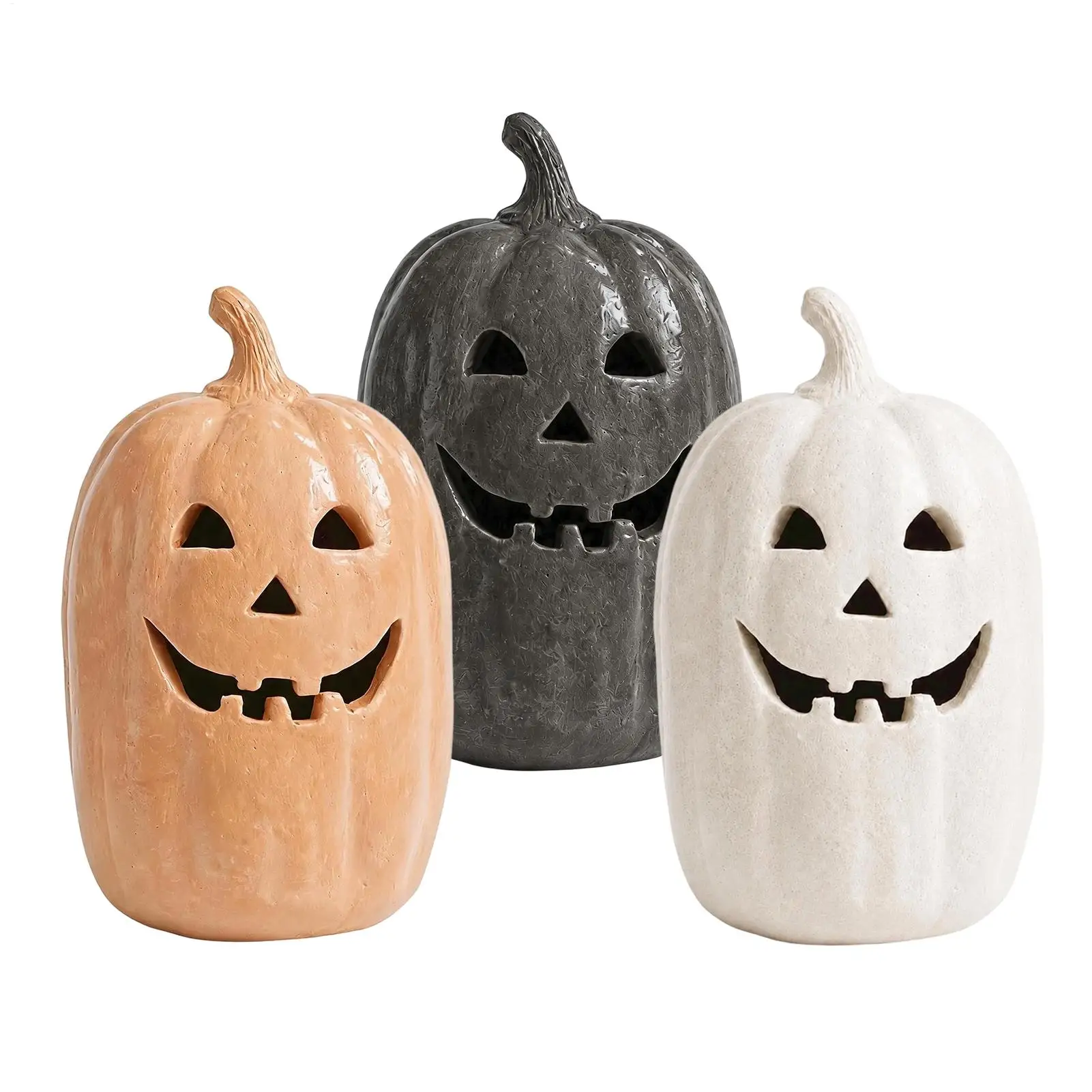 Spooky Pumpkin Lanterns Resin Pumpkin Handmade Lantern Decoration Halloween Home Decor for Indoor Tabletop Centerpiece