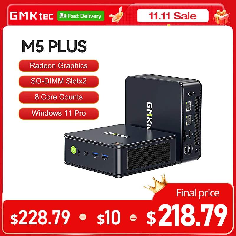 GMKtec мини-ПК GMK M5 Plus AMD Ryzen R7 5825U NUCBOX Radeon Графический ядро отсчетов Windows 11 Pro WIFI 6 строк × 2 Макс 64 ГБ