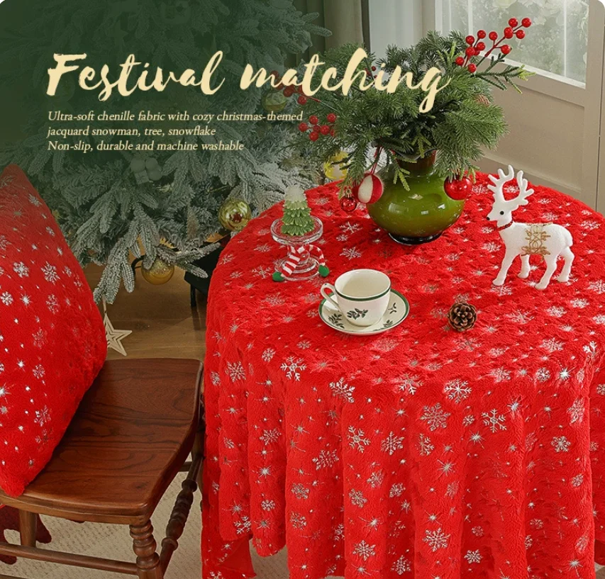 Thick Plush Christmas Tablecloth,Gold Foil Printed Holiday Table Cover for Party &Banquet,Universal Table Cloth for Round Square