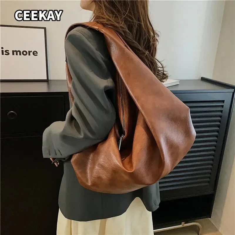 Big Black Shoulder Bags for Women Large Hobo Shopper Bag Solid Color Quality Soft Leather Crossbody Handbag Lady Travel Tote Bag