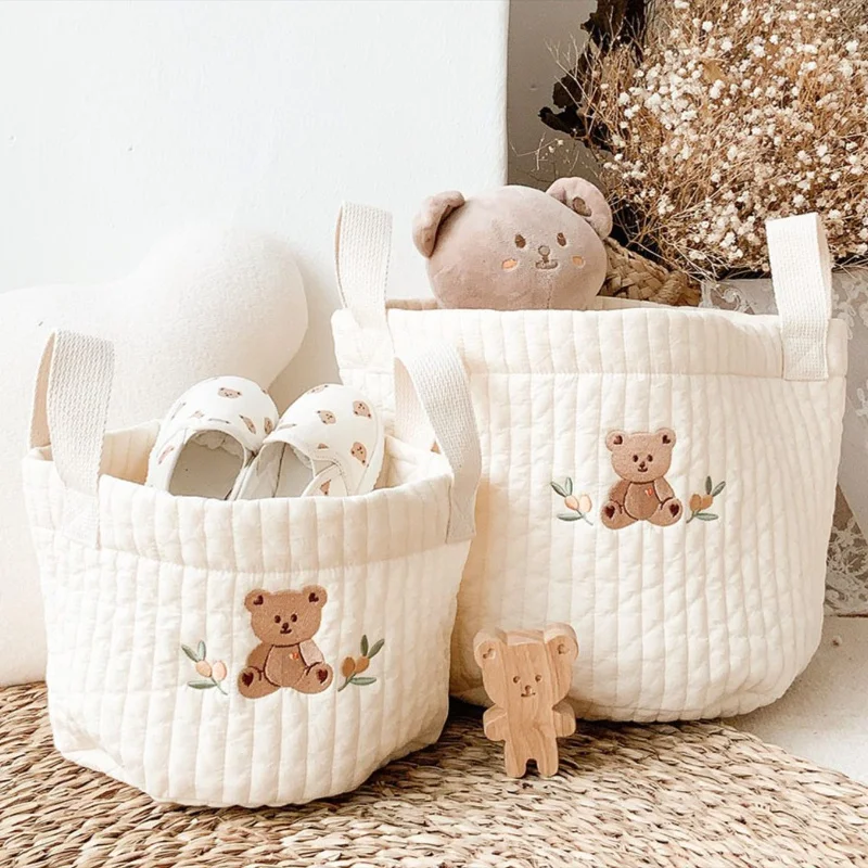 Storage Baskets,Bottles,Towels, Toys, Baby Clothes Decorative Organizer Bins Tote Bag Handbag with Embroidery for Diapers