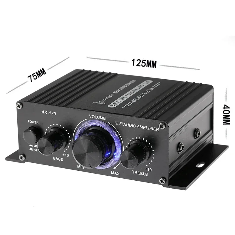 AK170 Mini Digital Power Audio Car Amplifier Blue Light Stereo Audio Amplifier for Home Theater Club Party Music 200Wx2 Power