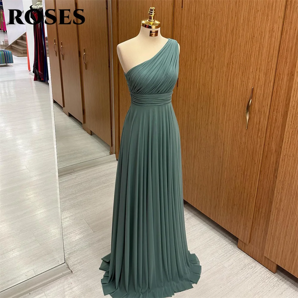 ROSES One Shoulder Long Party Dresses Beach Vintage Night Dresses Chiffion Pleat Sleeveless Celebrity Dress vestidos de fiesta