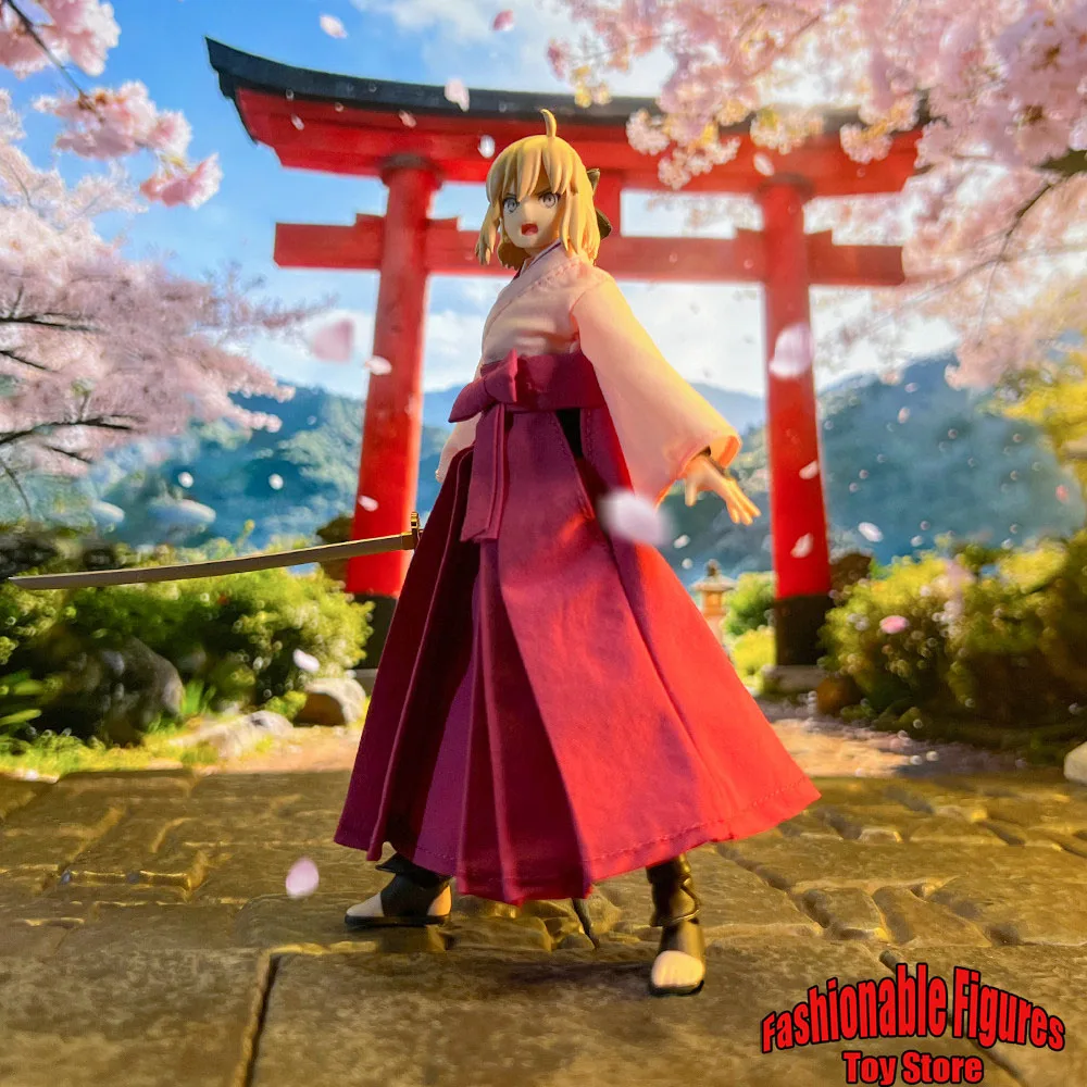 1/12 Women Soldier Genius Swordsman Okita Souji Pink Battle Kimono Robe Skirt Clothes Accessory Fit 6Inch Action Figure Body