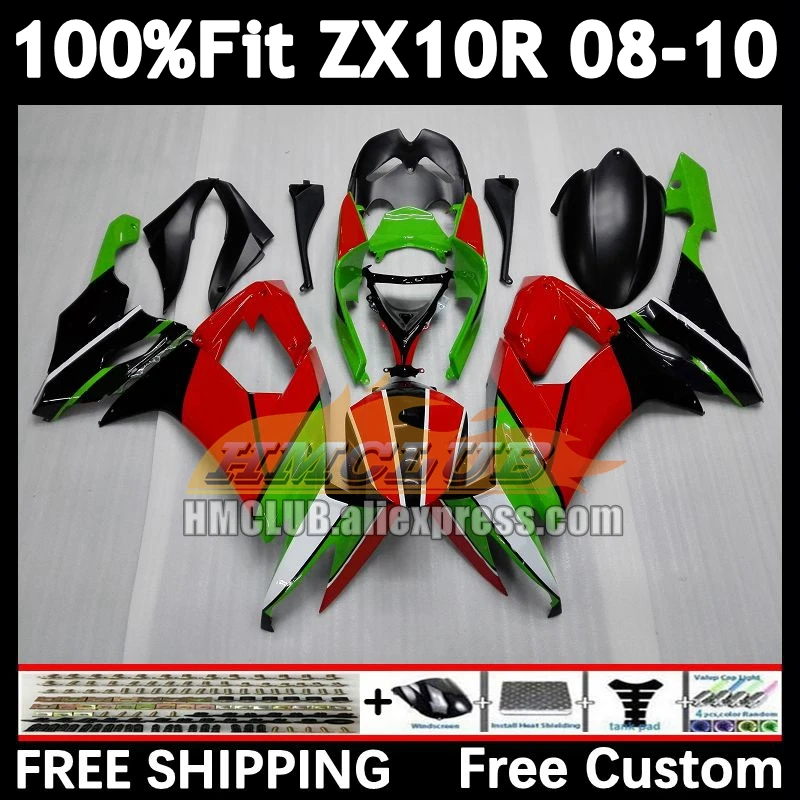 Injection Kit For KAWASAKI NINJA ZX-10R ZX 10R 1000CC 2008 2009 2010 169No.67 ZX1000 ZX 10 R ZX10R 08 09 green red 10 Fairing