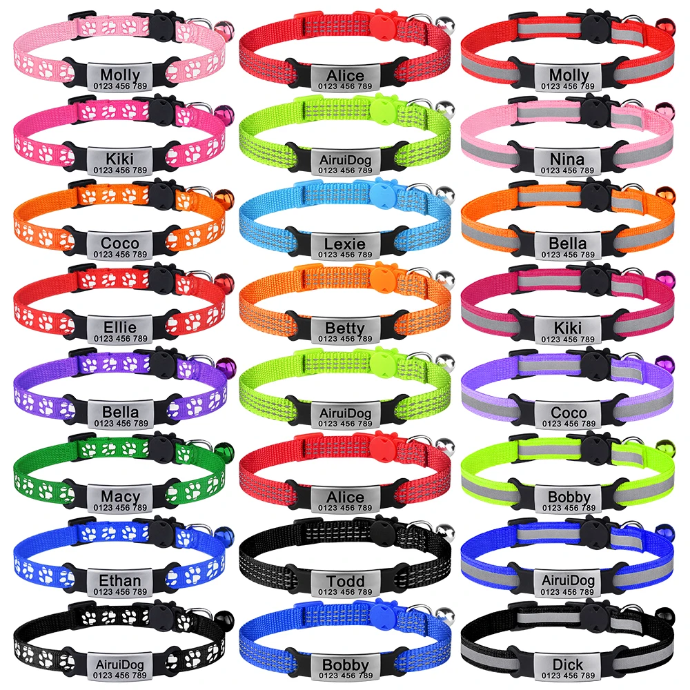 Customize Name Cat Collar Fast Breakaway Nylon Personalized Id With Bell Pet Products Small Adjustable Unisex Kitten Supplies