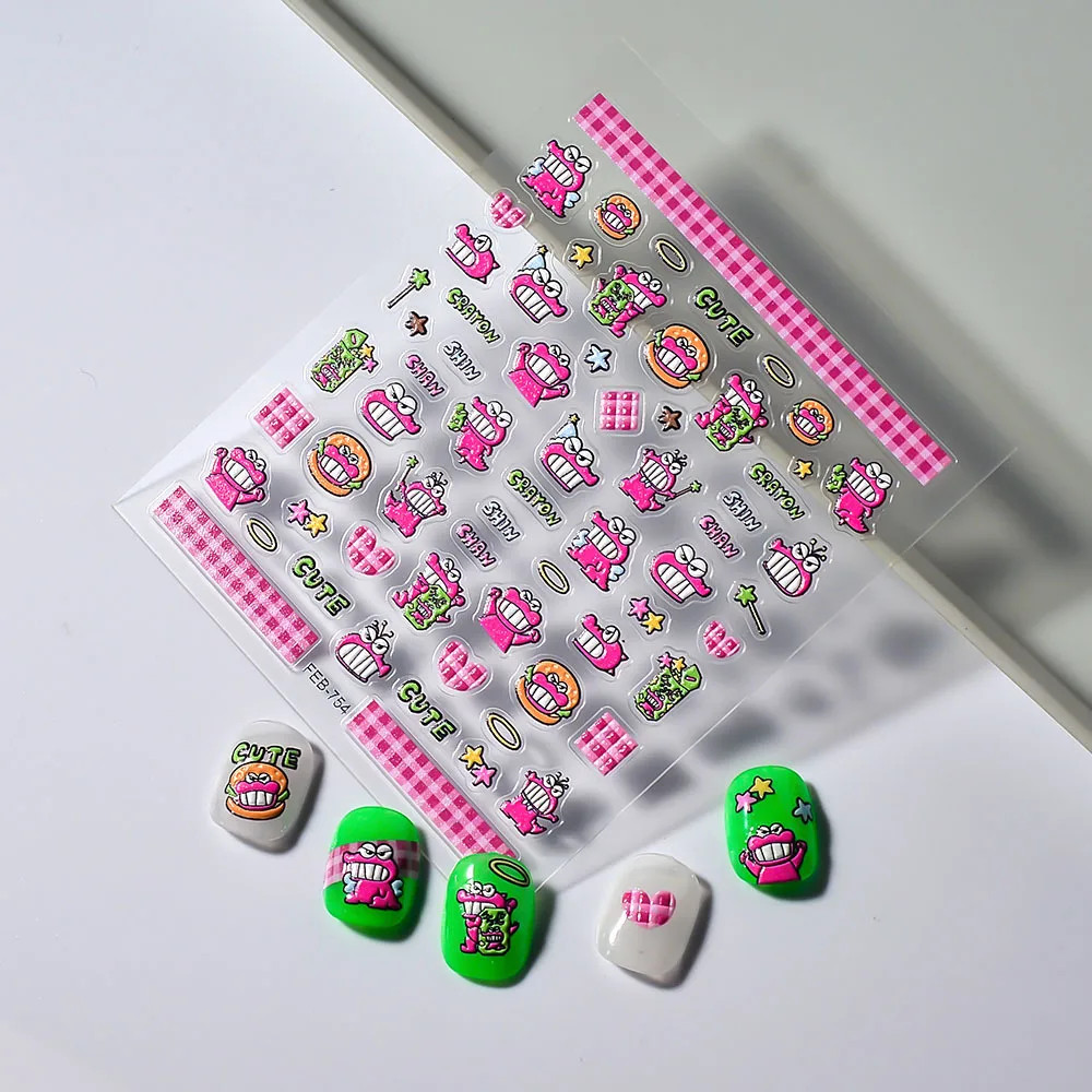 Crayon Shin-chan Cartoon Waniyama Nail Stickers Anime Vrouwen Creatieve 5D Relief Nail Decoratiieve Vinger Stickers Art Decoratie