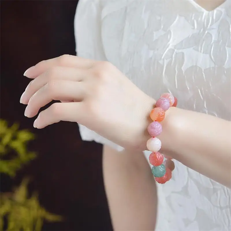 天然-yanyuan-瑪瑙キツネの妖精ビーズブレスレット手作りクリスタルクォーツジュエリーストレッチバングル子供の誕生日ギフト-1-個-11-14-ミリメートル