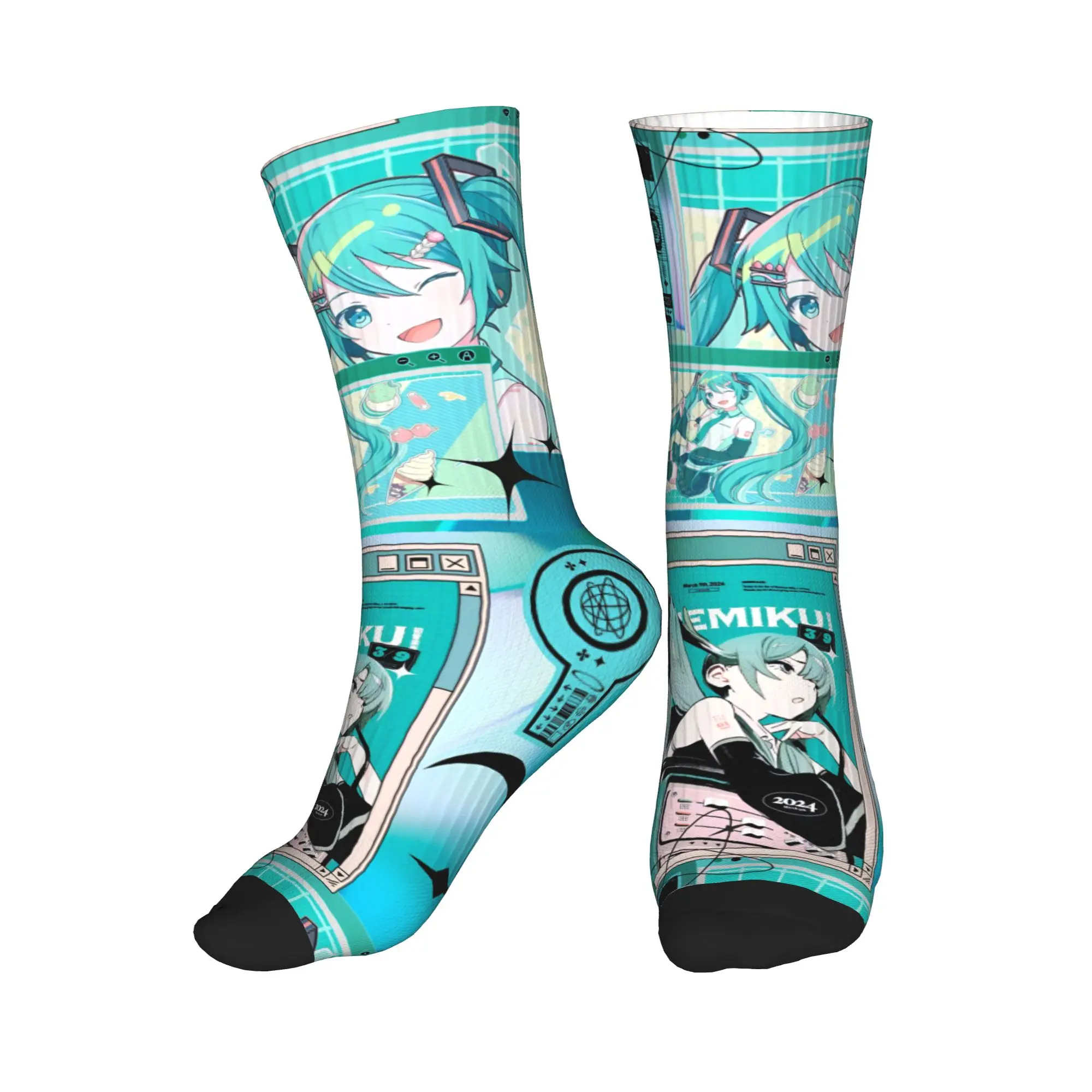 애니메이션 하츠네 미쿠 양말 남성 여성 따뜻한 패션 크루 양말