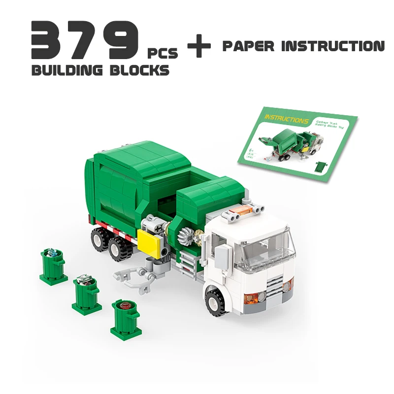 

BZB Green and white Sanitation Vehicle Building Blocks Car Model Toy Garbage Truck Kids Bricks Construction Toys for kids Gifts