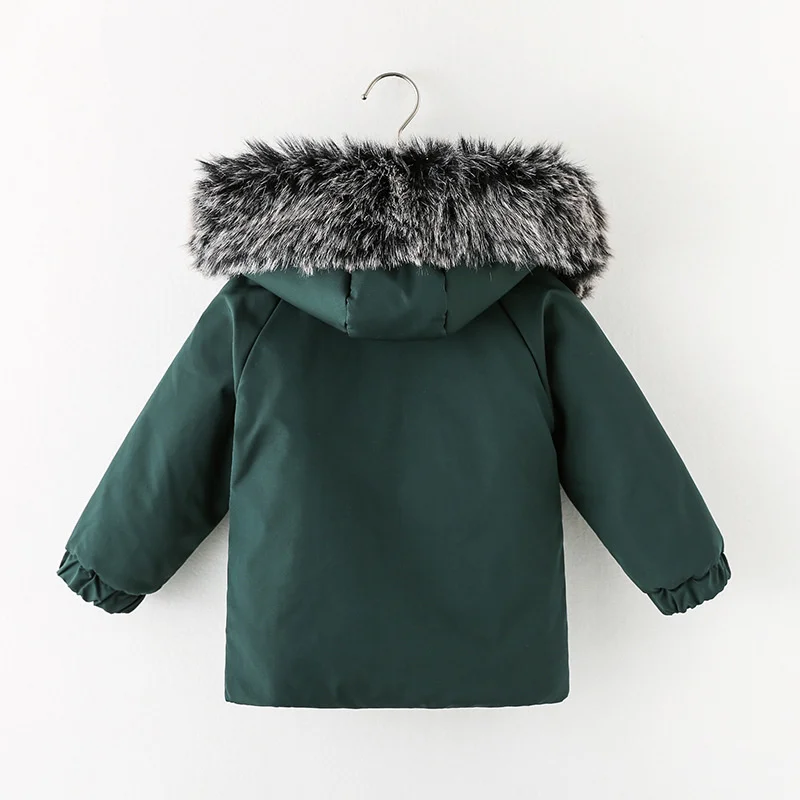 Boys Winter Fur Collar Girls Therme Parka Cotton-Padded Baby Warmth Snow Jackets Children Outerwear Kids Outfits Coats 1-6 Years