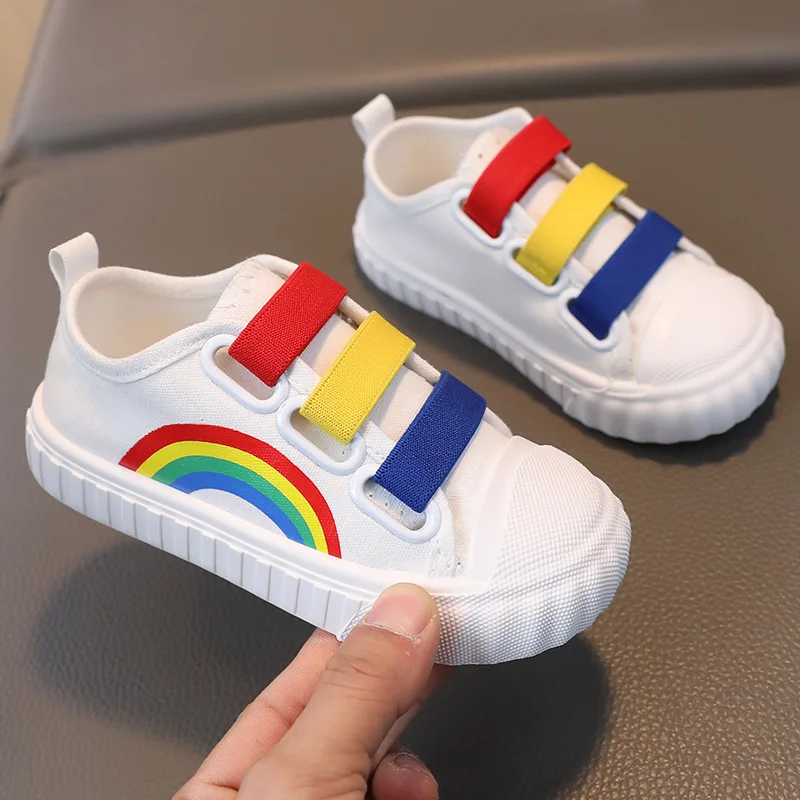 Children\'s Canvas Sneakers Boy Fashion Rainbow Casual Shoes 2023 Autumn New Anti Slip Breathable Kids Shoes Colorful Girls Shoes